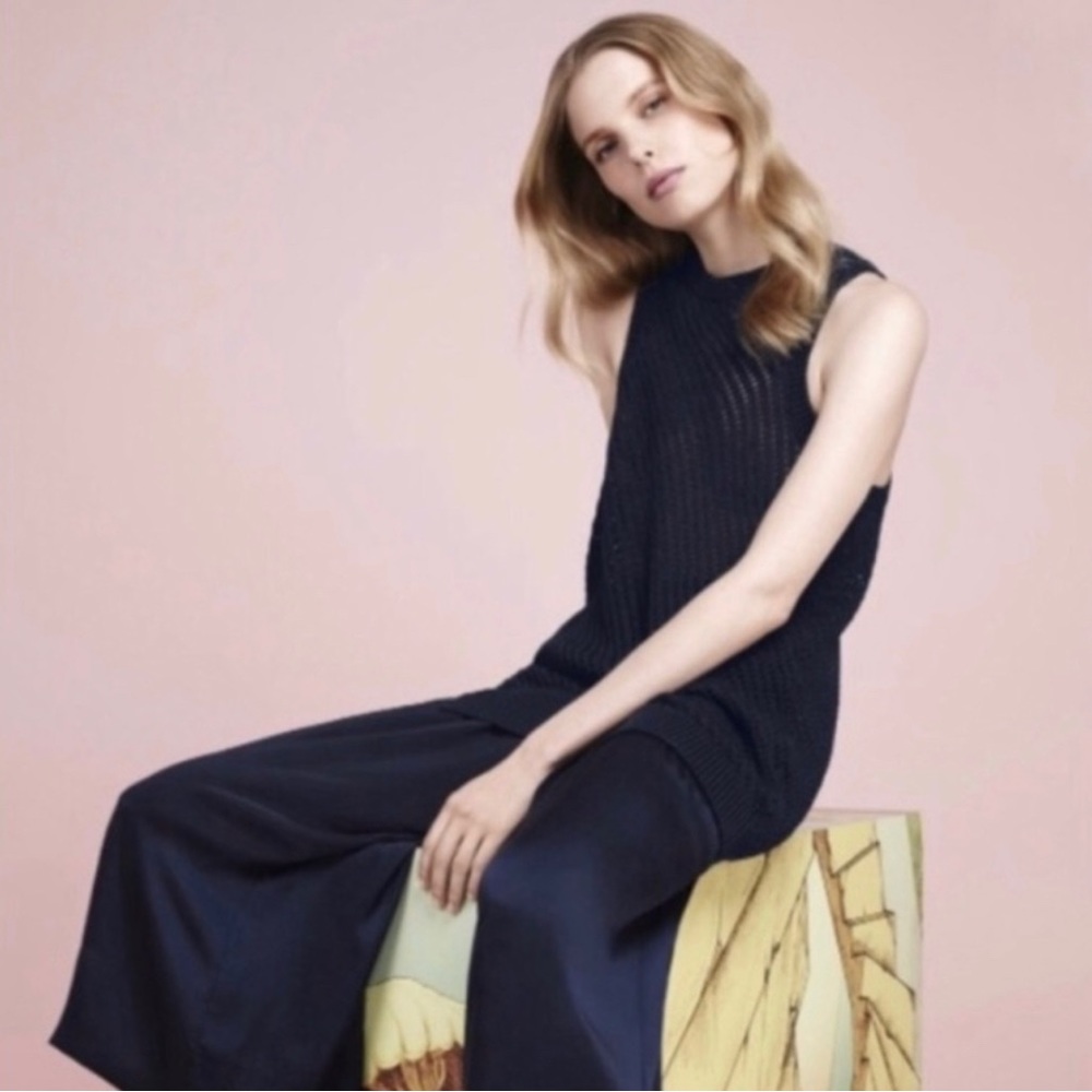 Vince Navy Ribbed Sleeveless Knit Top